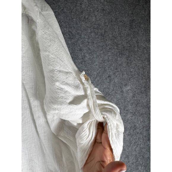 St John Bay Dress Women 3X Roll Sleeve White‎ Guaze Button Front Beachy Coastal - Picture 3 of 8